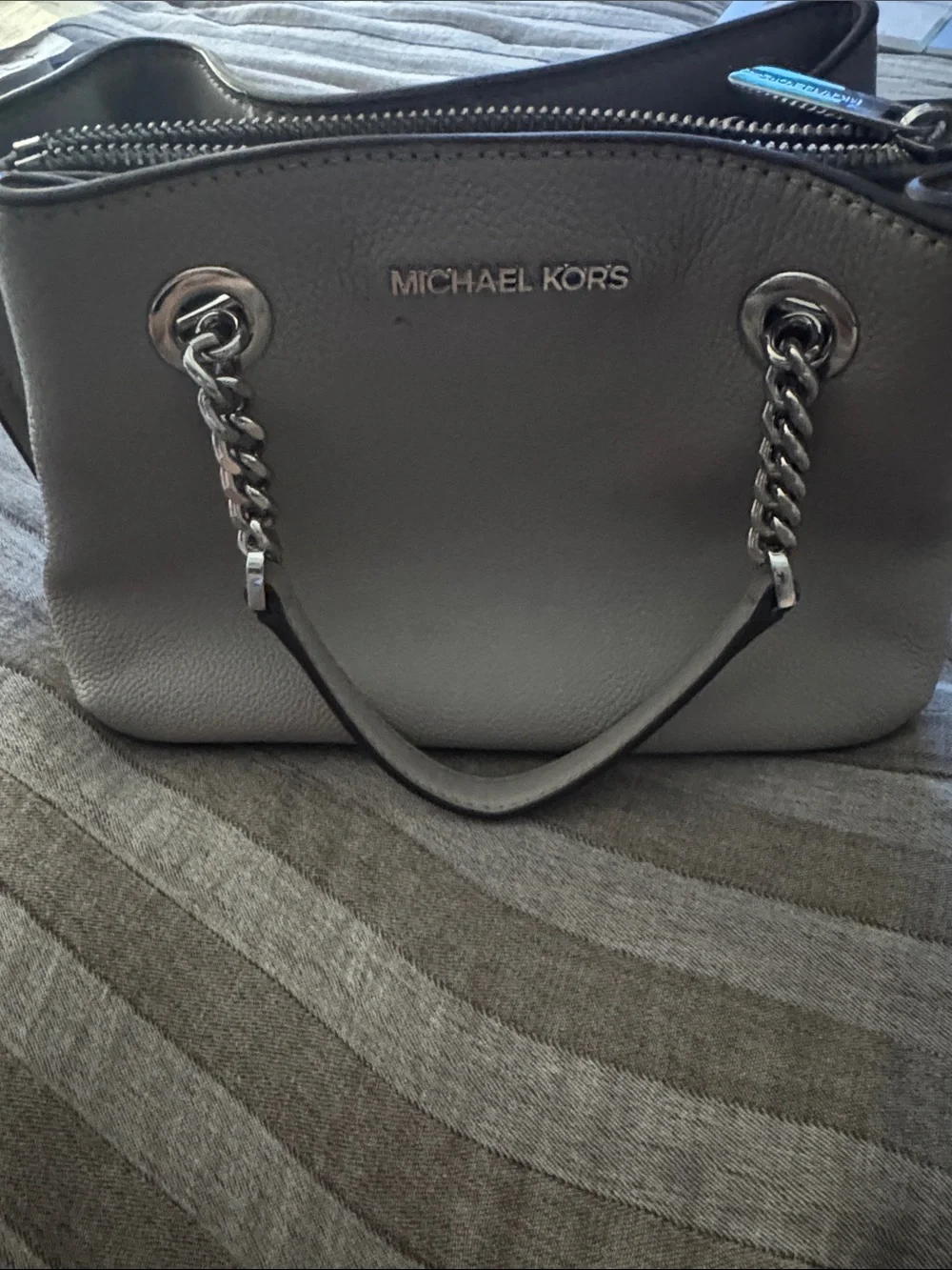 Michael Kors Gray Leather Chain-Handle Shoulder Bag